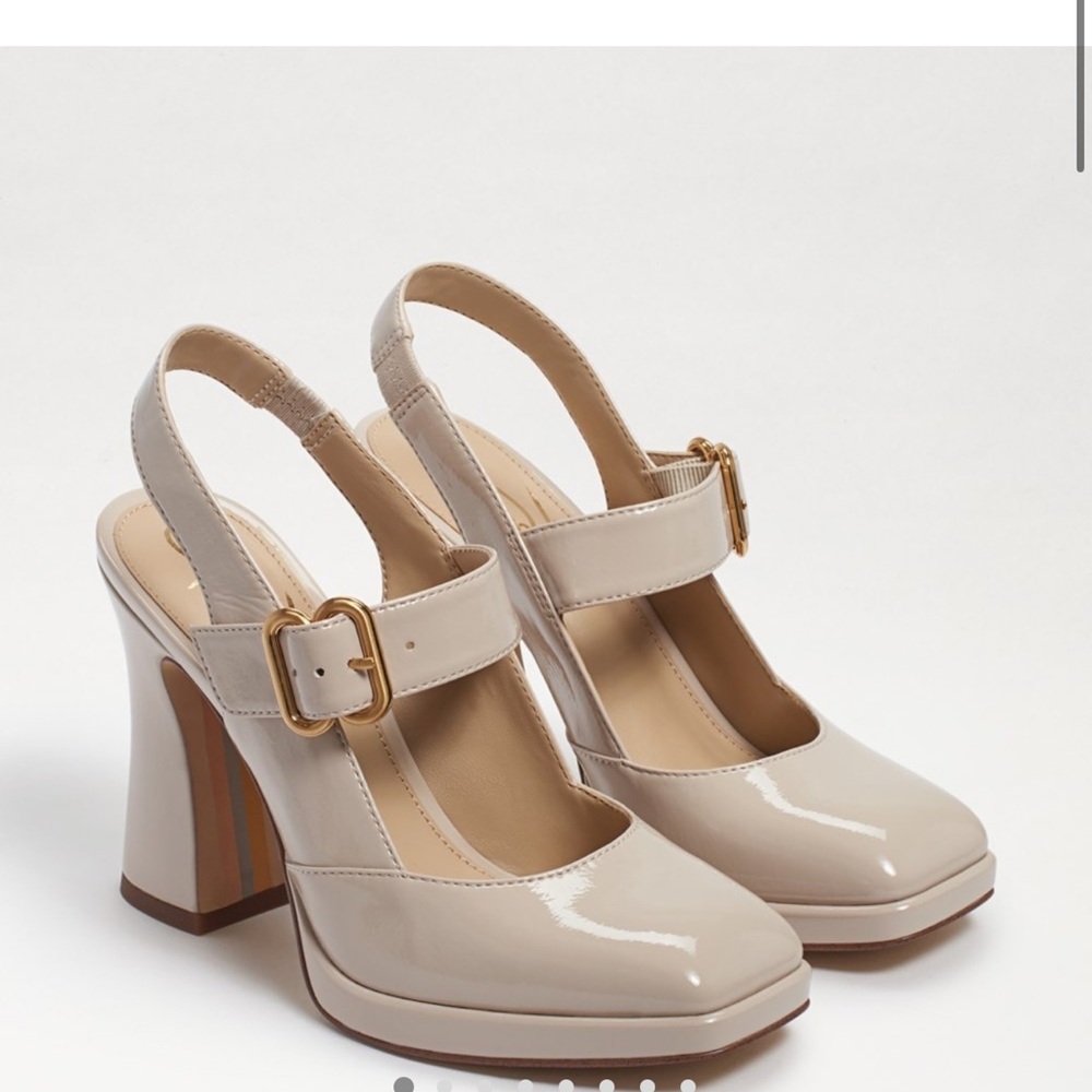 Sam Edelman Cream Heels with Gold Buckle